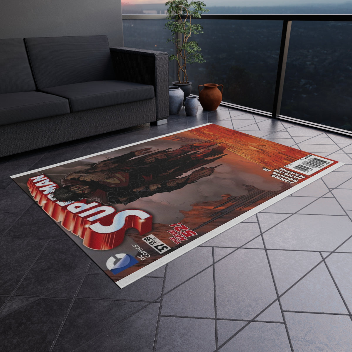 Superman Comic Cover Outdoor/Indoor Rug — Vintage Hero Graphic Patio Mat