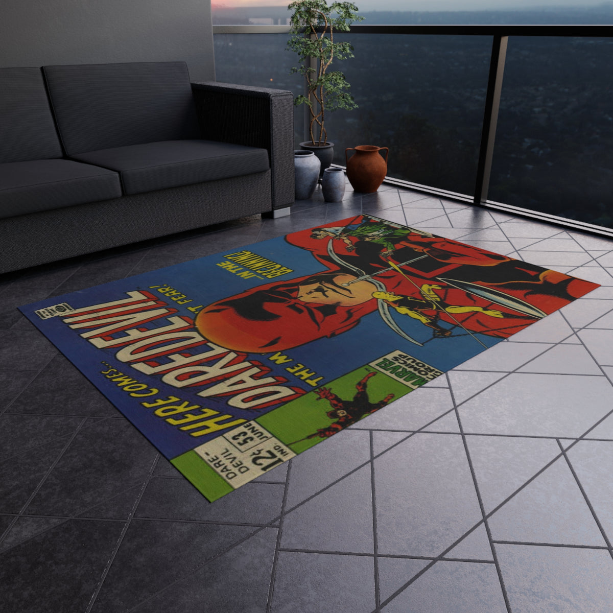 Daredevil Comic Outdoor Rug — Vintage Superhero Porch Mat