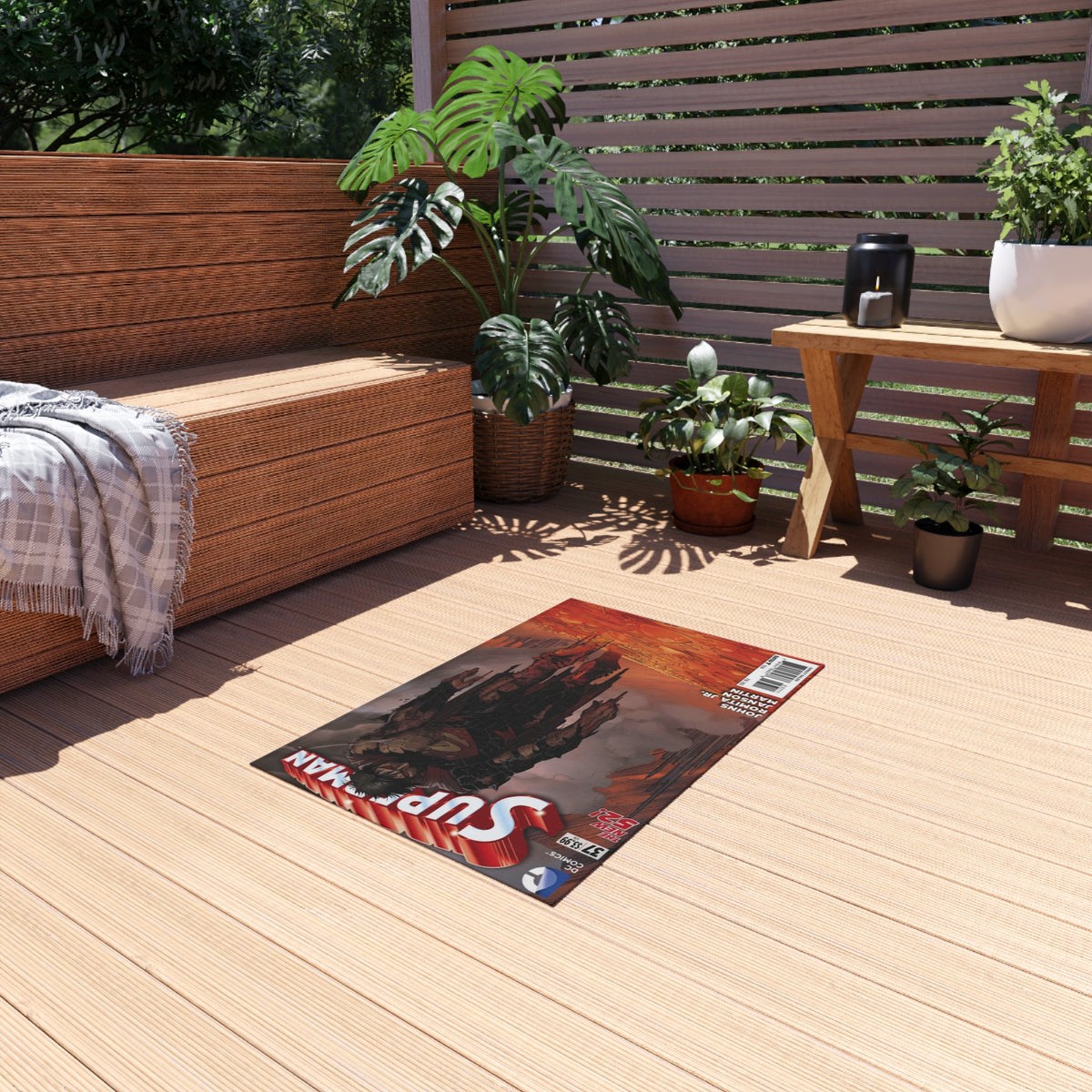 Superman Comic Cover Outdoor/Indoor Rug — Vintage Hero Graphic Patio Mat