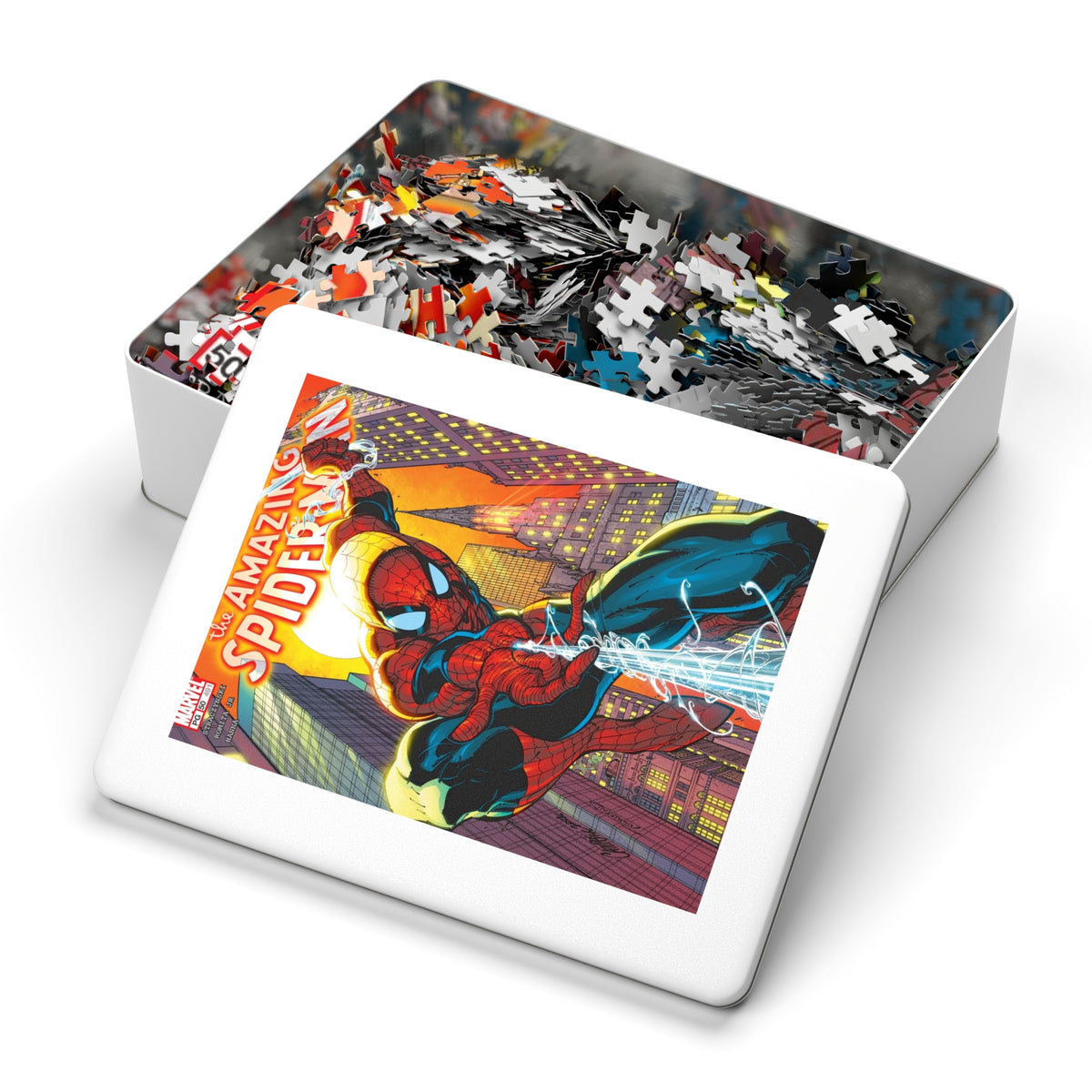 Spider-Man Jigsaw Puzzle (with Tin) — Retro Comic City Scene