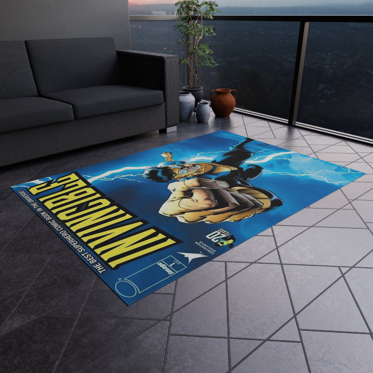 Invincible Superhero Outdoor/Indoor Rug — Lightning Action Porch Mat