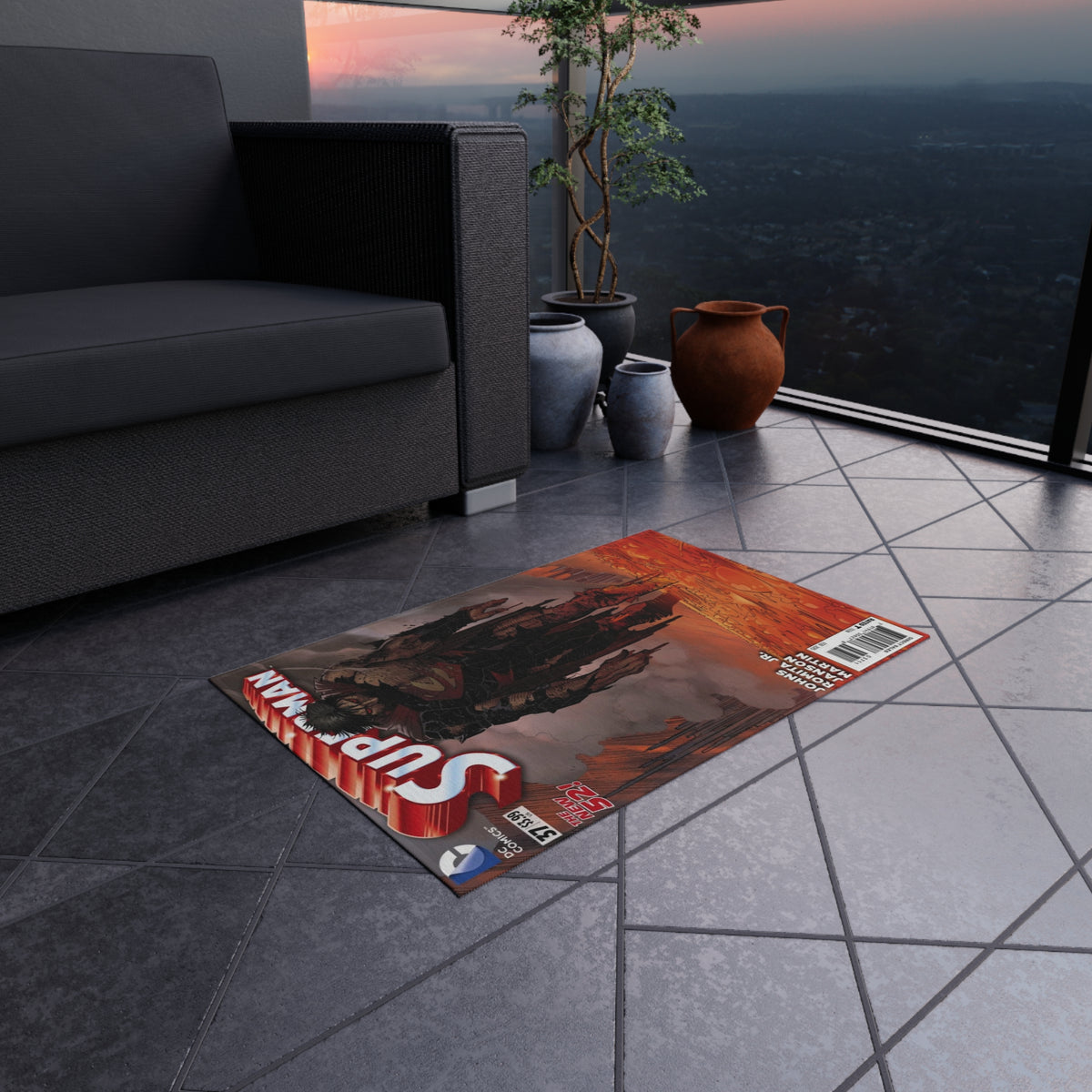 Superman Comic Cover Outdoor/Indoor Rug — Vintage Hero Graphic Patio Mat