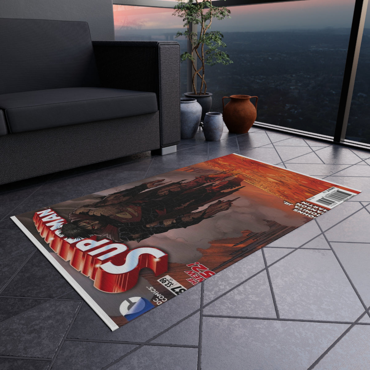 Superman Comic Cover Outdoor/Indoor Rug — Vintage Hero Graphic Patio Mat