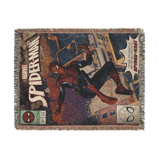 Spider-Man Woven Throw Blanket – Retro Comic Book Design