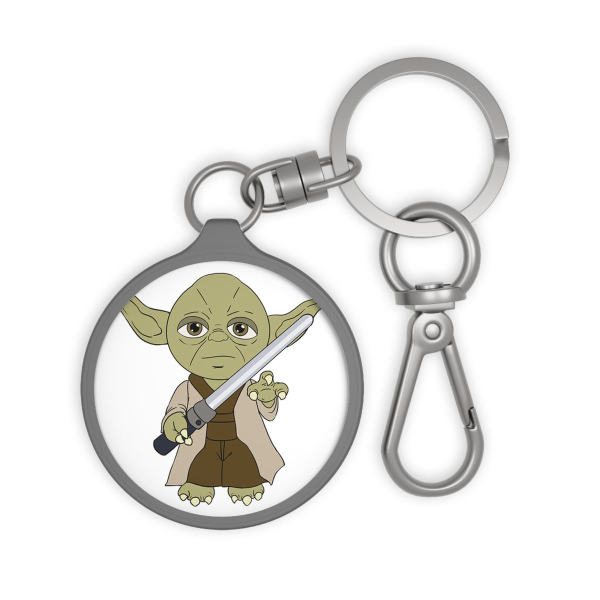 Star Warrior Keyring Tag — Cute Green Jedi with Lightsaber Keychain