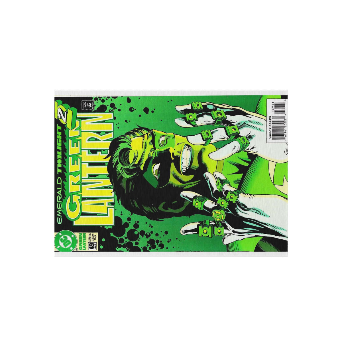 Green Lantern Comic Cover Outdoor/Indoor Rug — Retro Superhero Patio Mat