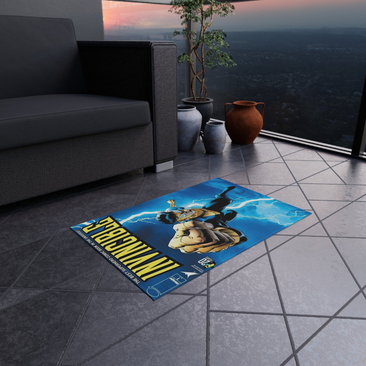 Invincible Superhero Outdoor/Indoor Rug — Lightning Action Porch Mat