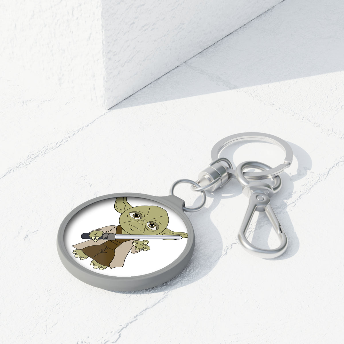 Star Warrior Keyring Tag — Cute Green Jedi with Lightsaber Keychain