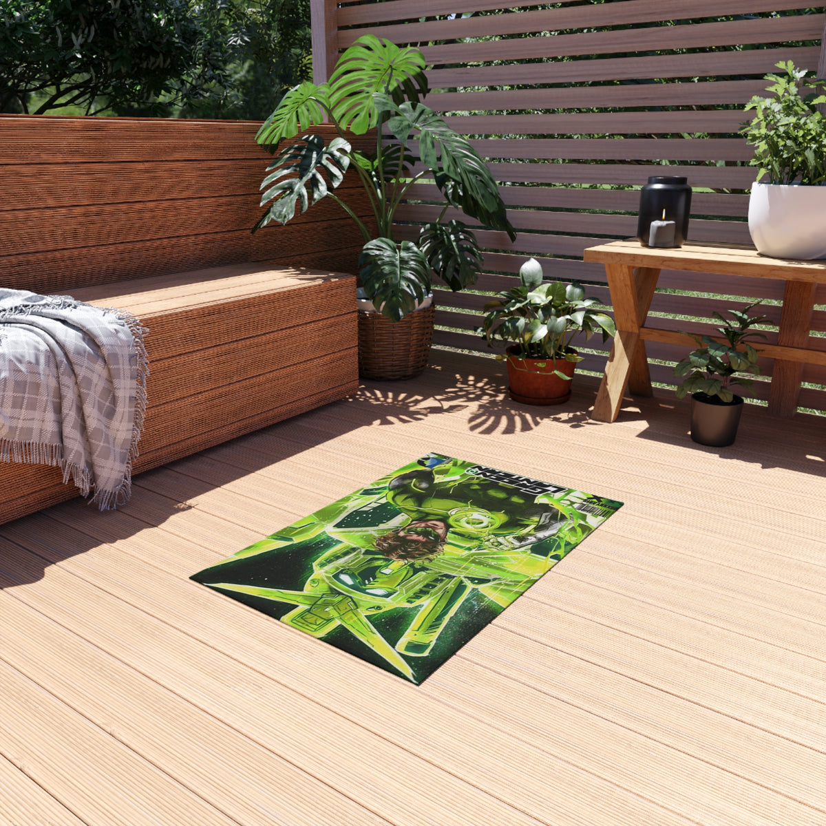 Green Lantern Outdoor Rug — Comic Superhero Patio Mat