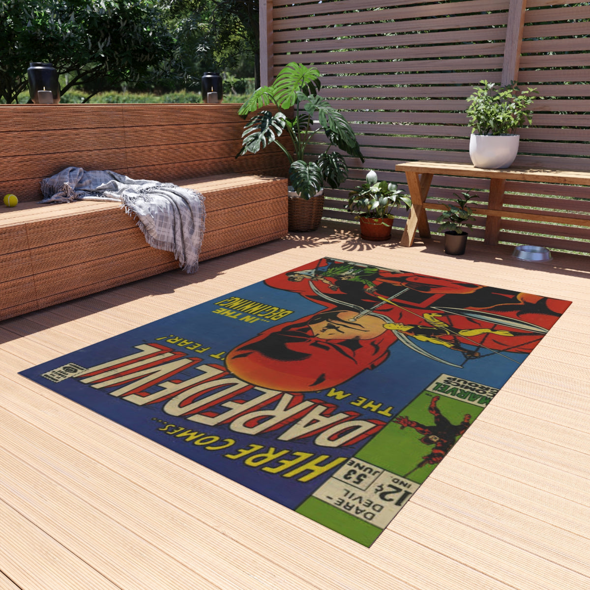 Daredevil Comic Outdoor Rug — Vintage Superhero Porch Mat