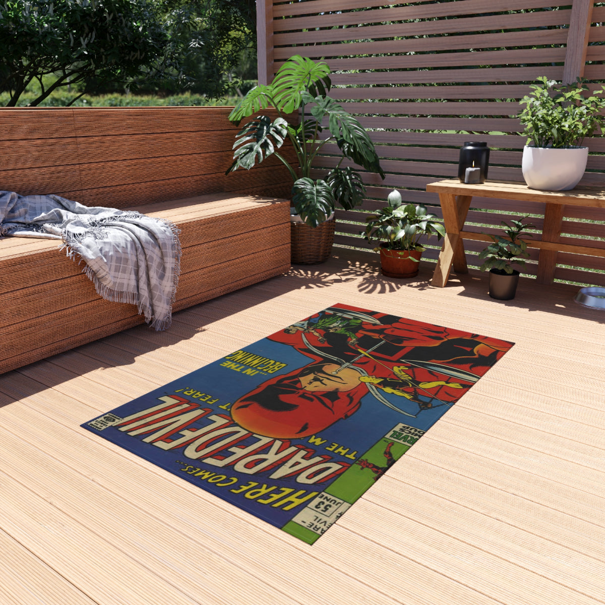 Daredevil Comic Outdoor Rug — Vintage Superhero Porch Mat