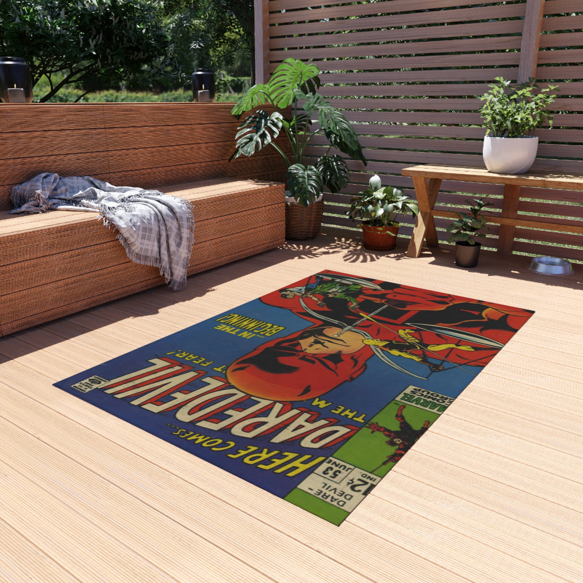 Daredevil Comic Outdoor Rug — Vintage Superhero Porch Mat