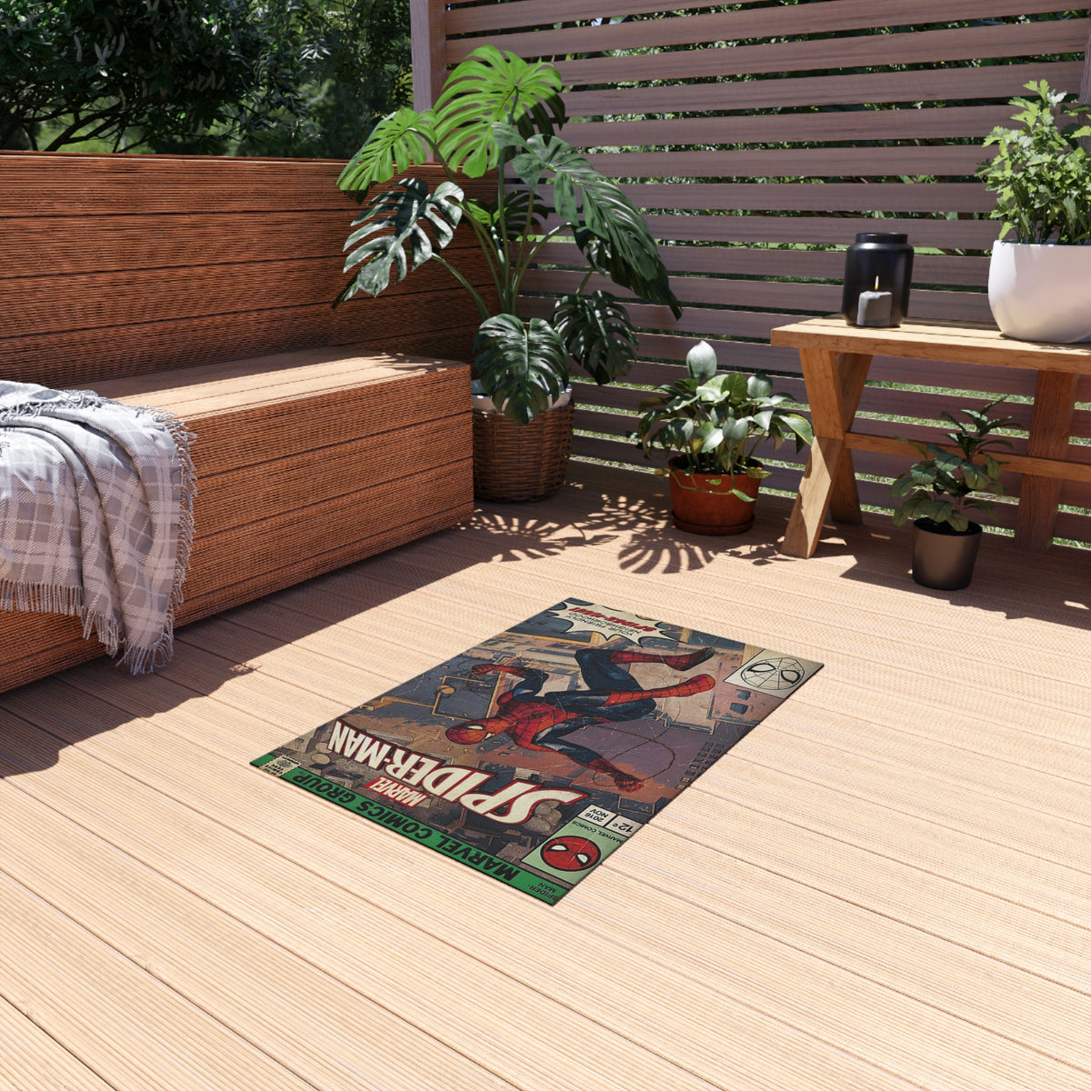 Spider-Man Vintage Comic Outdoor Rug — Retro Superhero Patio Mat