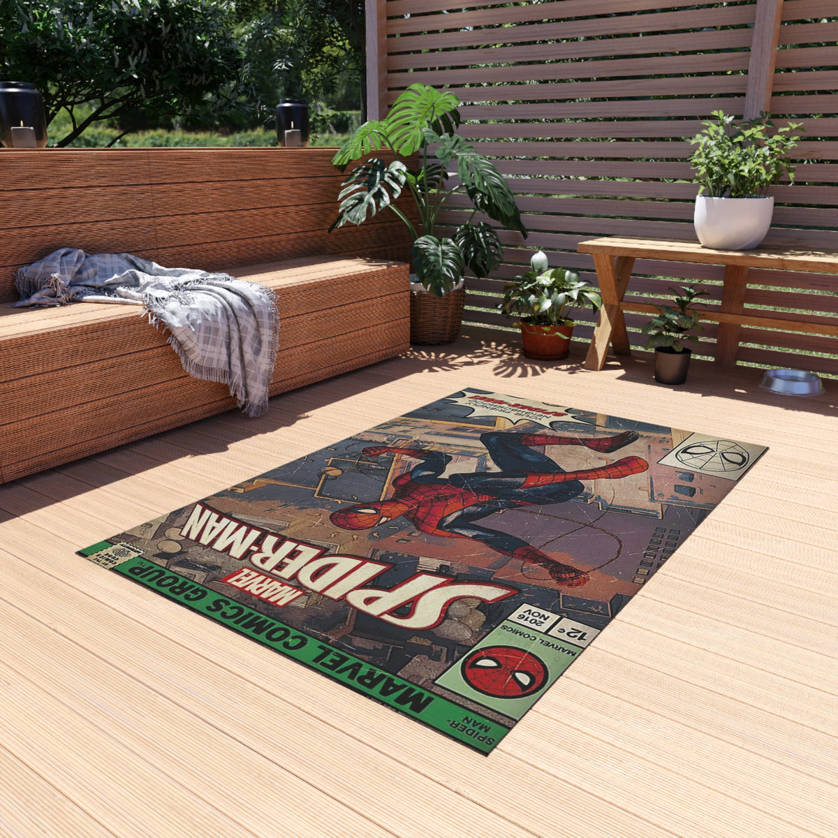 Spider-Man Vintage Comic Outdoor Rug — Retro Superhero Patio Mat