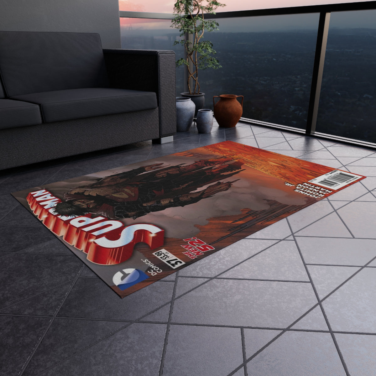 Superman Comic Cover Outdoor/Indoor Rug — Vintage Hero Graphic Patio Mat