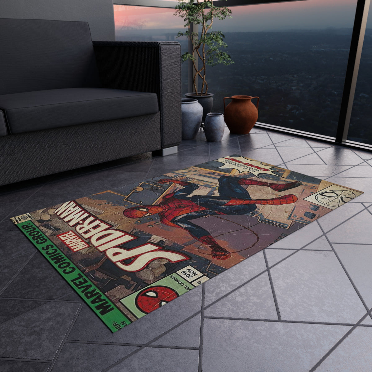 Spider-Man Vintage Comic Outdoor Rug — Retro Superhero Patio Mat