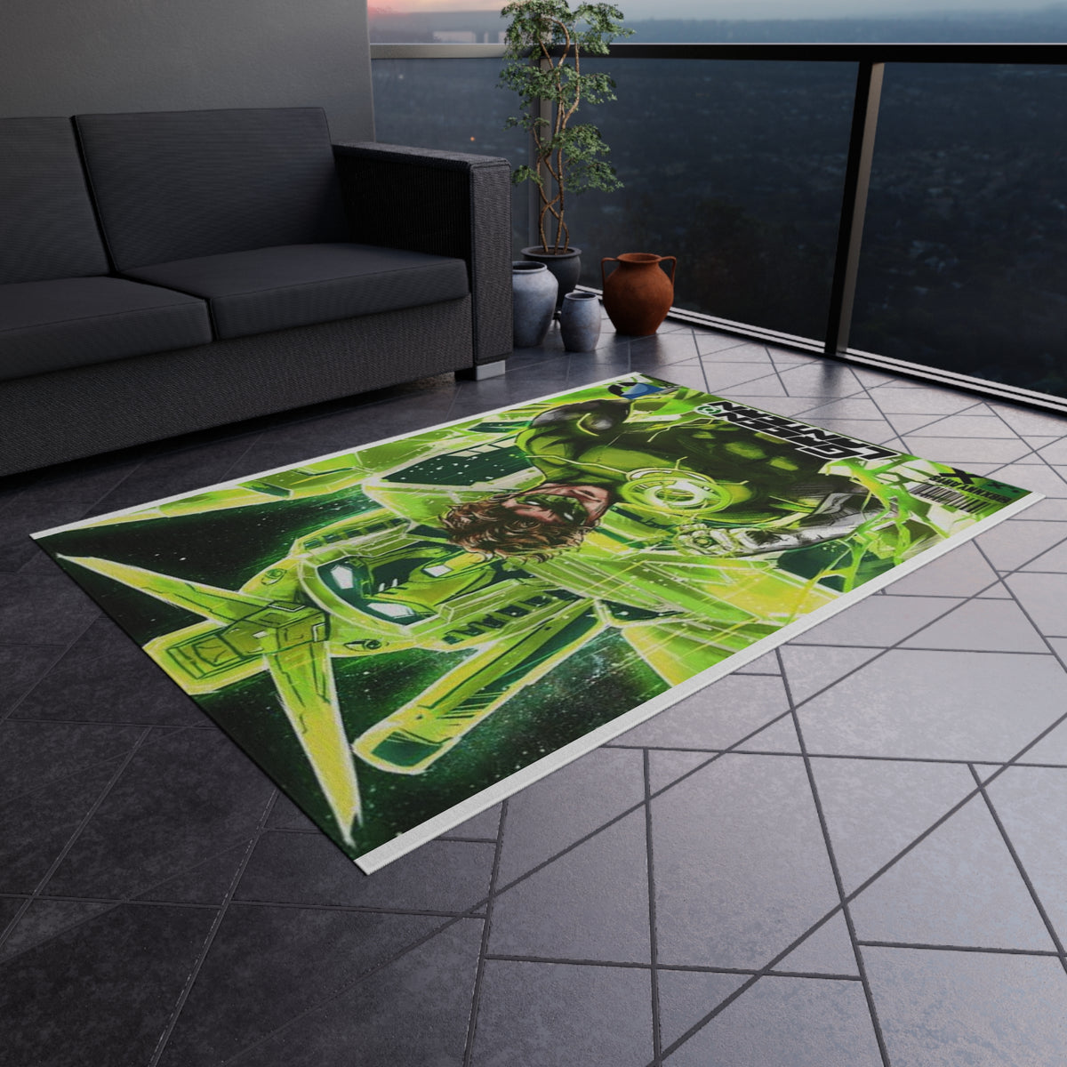 Green Lantern Outdoor Rug — Comic Superhero Patio Mat