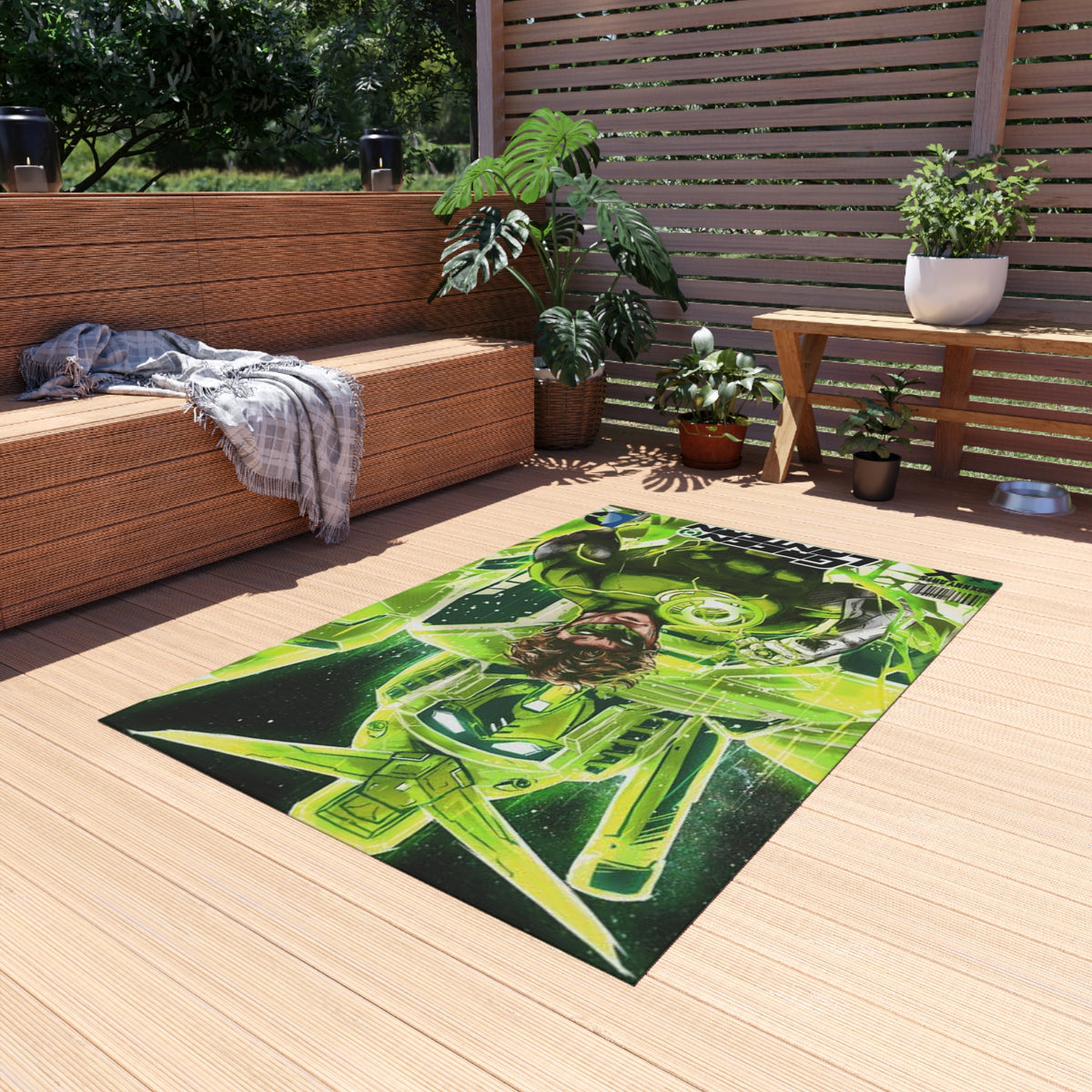 Green Lantern Outdoor Rug — Comic Superhero Patio Mat