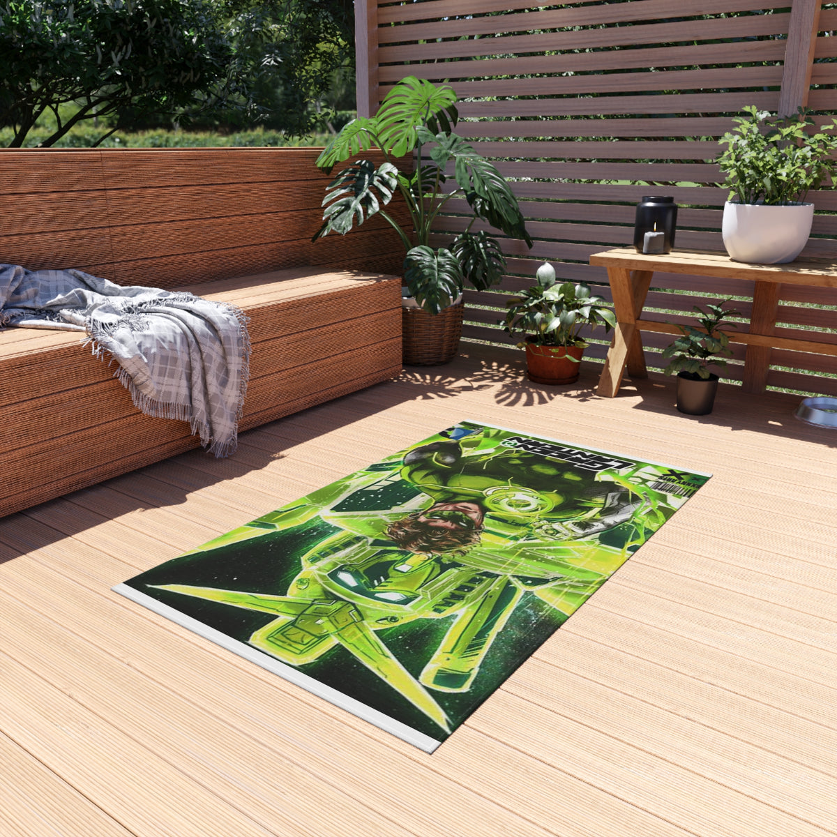 Green Lantern Outdoor Rug — Comic Superhero Patio Mat