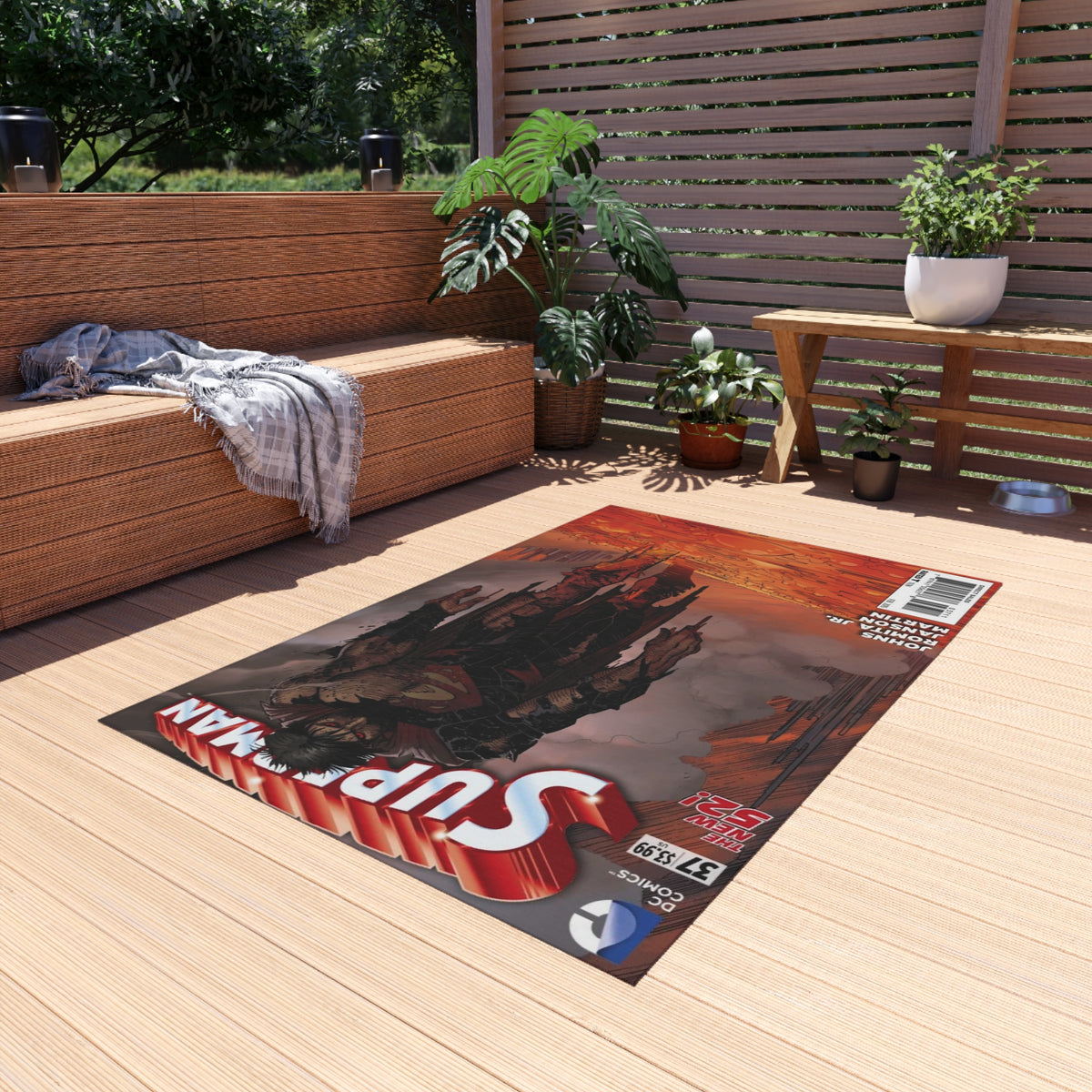 Superman Comic Cover Outdoor/Indoor Rug — Vintage Hero Graphic Patio Mat