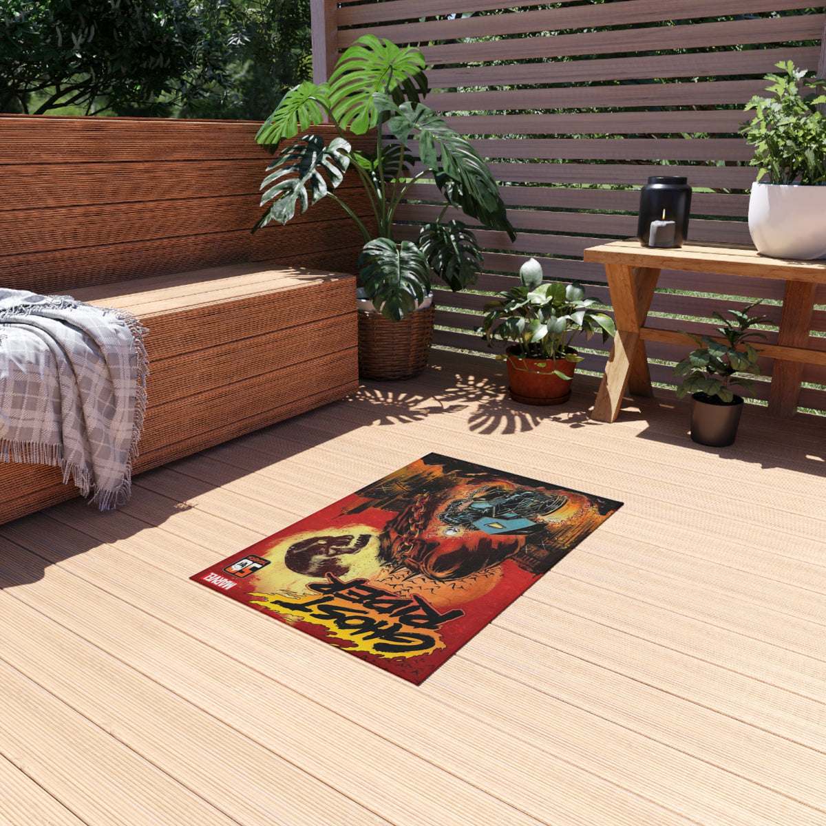 Ghost Rider Outdoor/Indoor Rug – Marvel Comic Skull Motorcycle Patio Mat