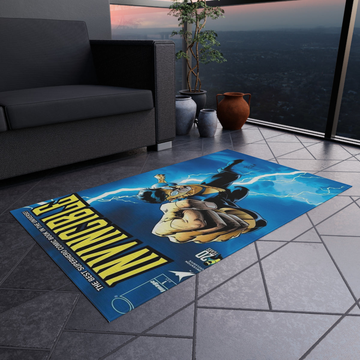 Invincible Superhero Outdoor/Indoor Rug — Lightning Action Porch Mat