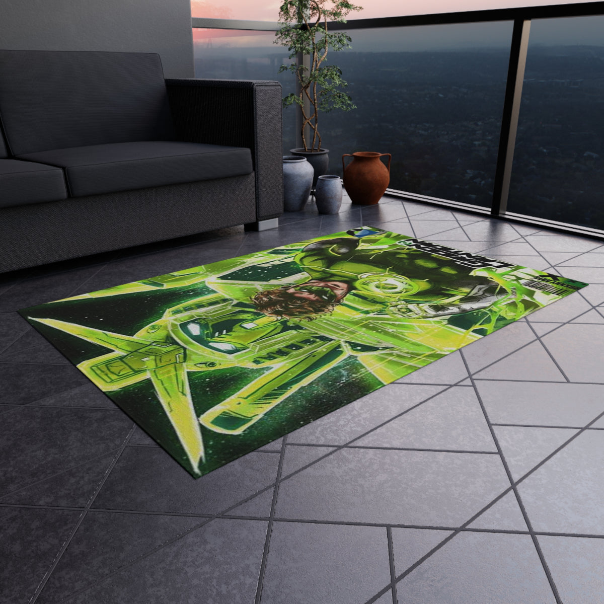 Green Lantern Outdoor Rug — Comic Superhero Patio Mat