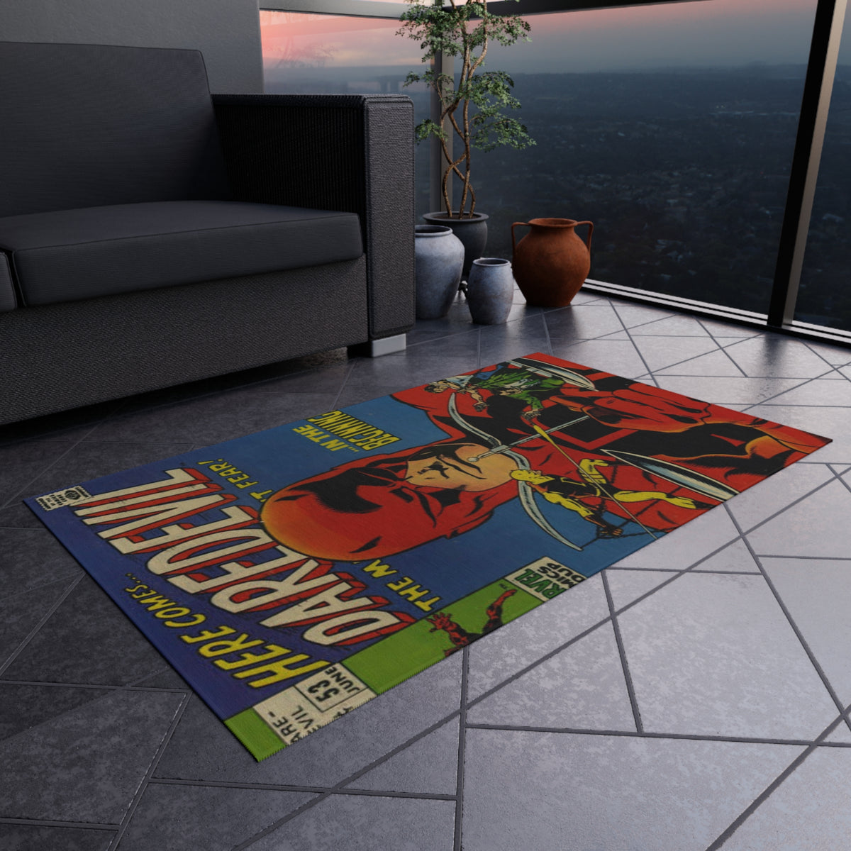 Daredevil Comic Outdoor Rug — Vintage Superhero Porch Mat