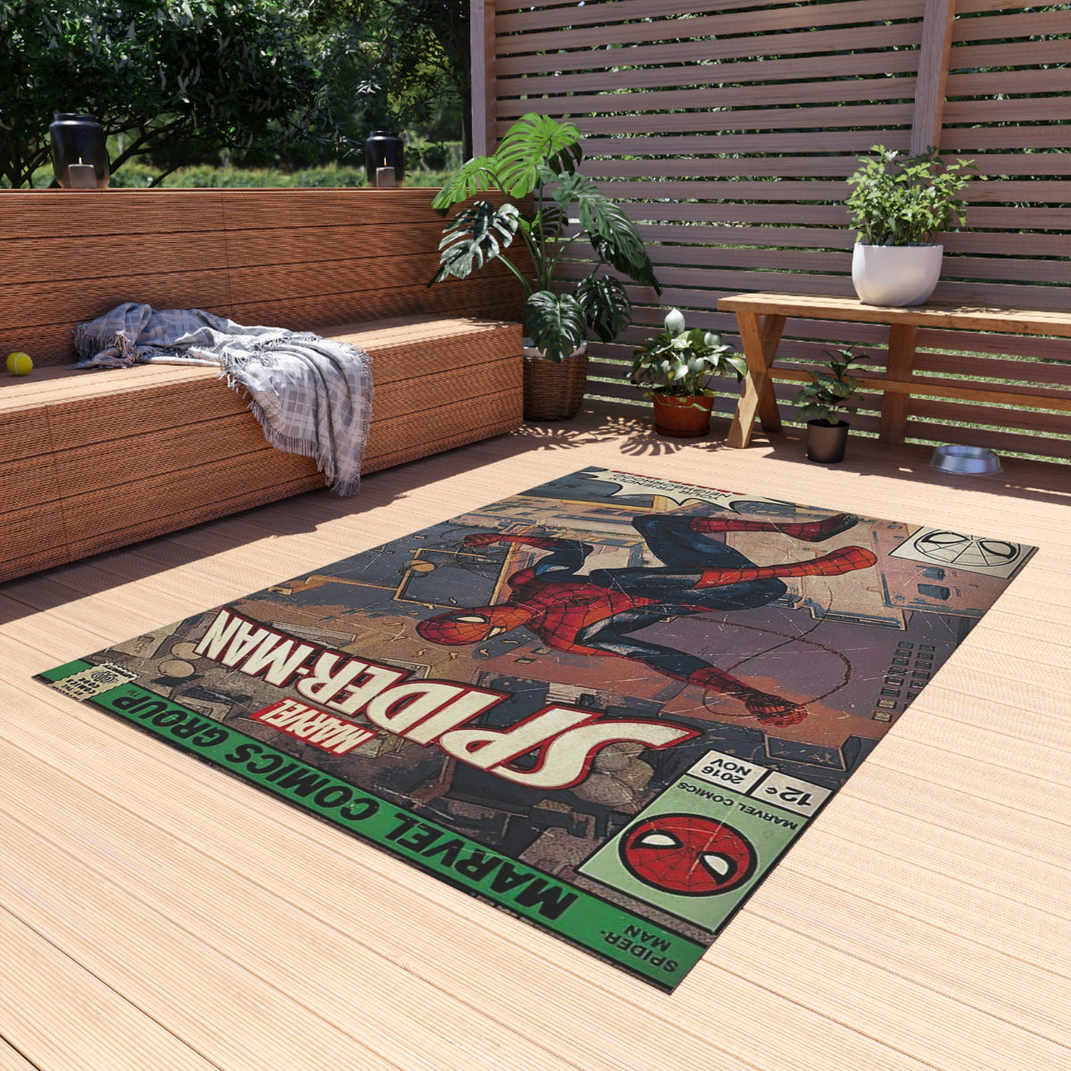 Spider-Man Vintage Comic Outdoor Rug — Retro Superhero Patio Mat