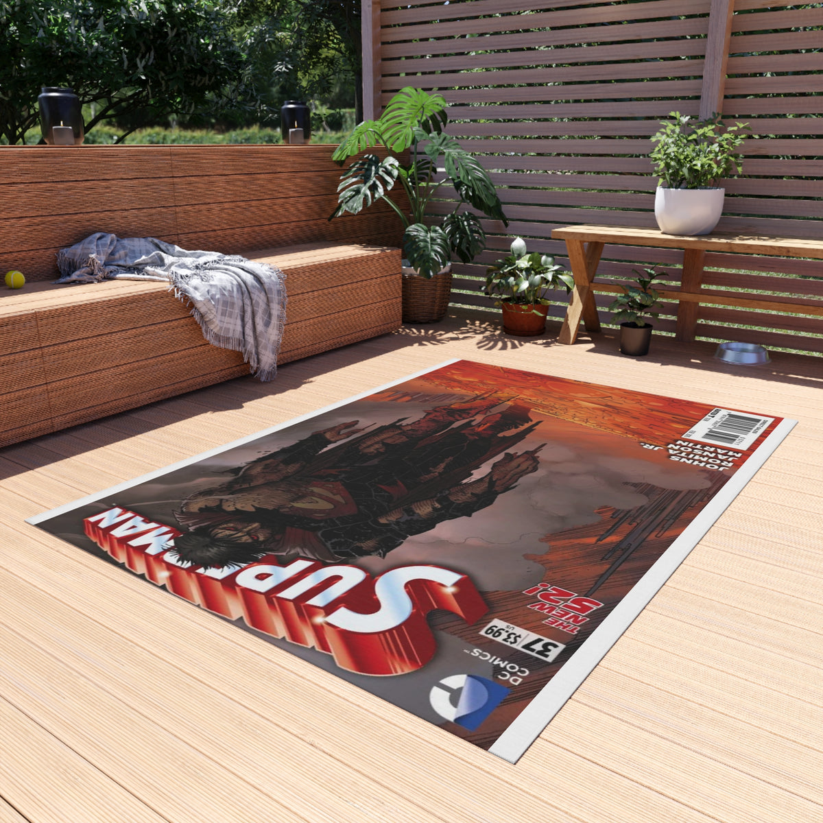 Superman Comic Cover Outdoor/Indoor Rug — Vintage Hero Graphic Patio Mat