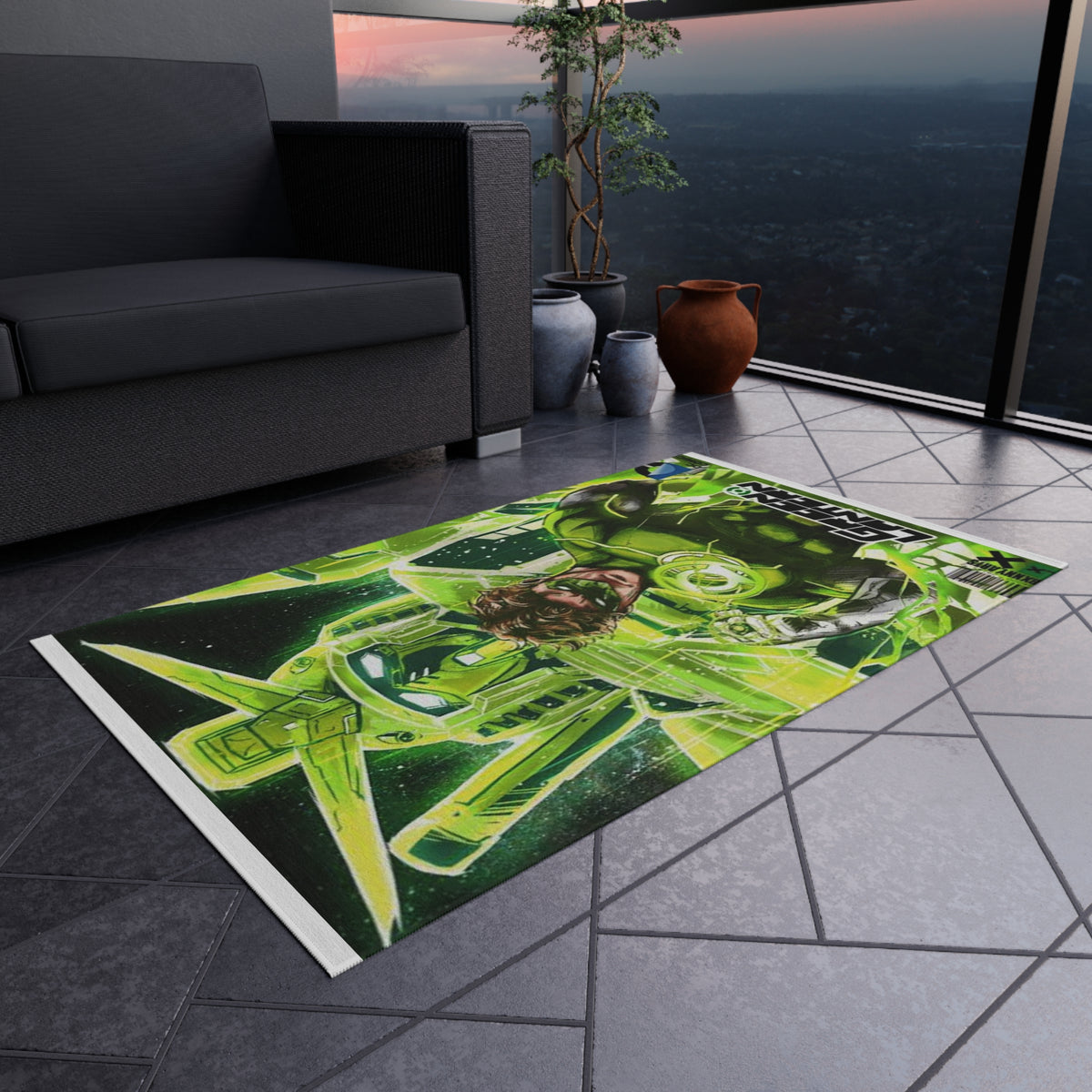 Green Lantern Outdoor Rug — Comic Superhero Patio Mat