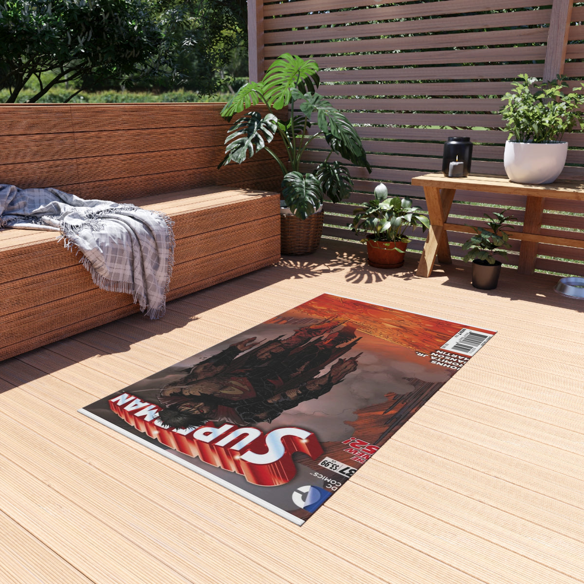 Superman Comic Cover Outdoor/Indoor Rug — Vintage Hero Graphic Patio Mat