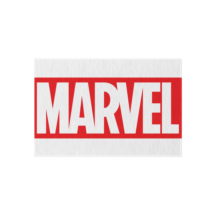 Marvel Logo Outdoor Rug — Red & White Superhero Doormat for Patio, Porch, or Game Room