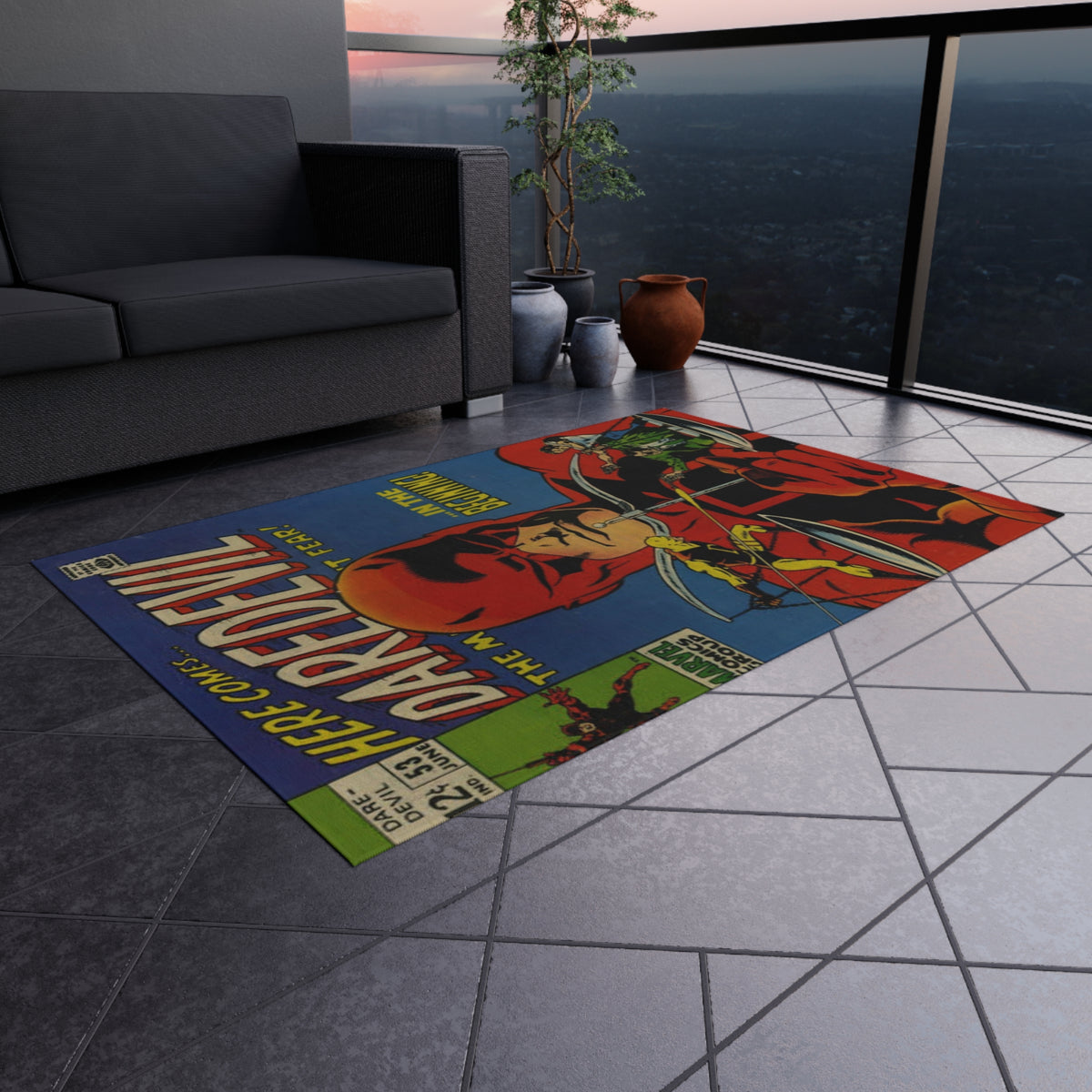 Daredevil Comic Outdoor Rug — Vintage Superhero Porch Mat