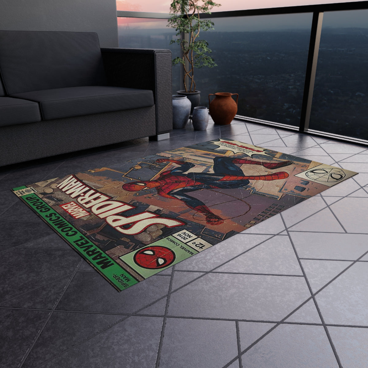 Spider-Man Vintage Comic Outdoor Rug — Retro Superhero Patio Mat