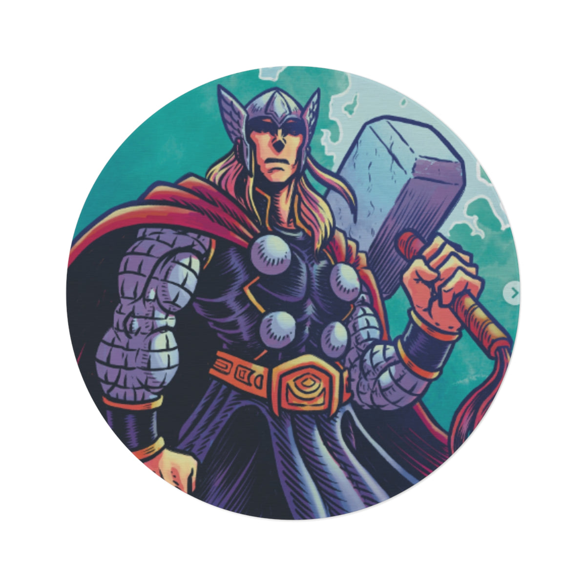 Thor Round Rug — Norse God Hammer Graphic Floor Mat