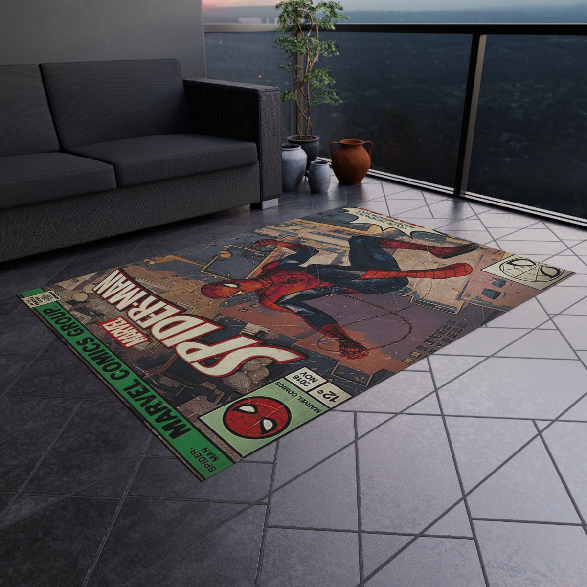 Spider-Man Vintage Comic Outdoor Rug — Retro Superhero Patio Mat