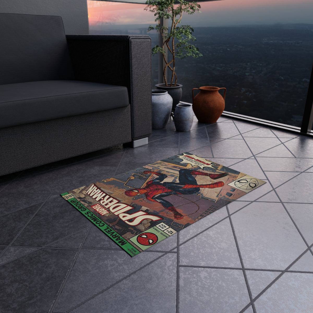 Spider-Man Vintage Comic Outdoor Rug — Retro Superhero Patio Mat