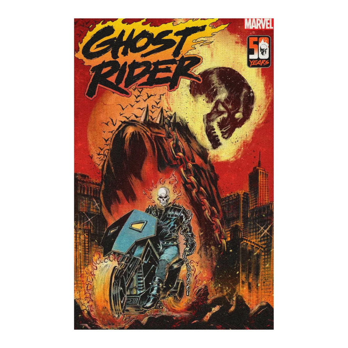 Ghost Rider Motorcycle Graphic Rug – Fiery Skull Comic Art Floor Mat