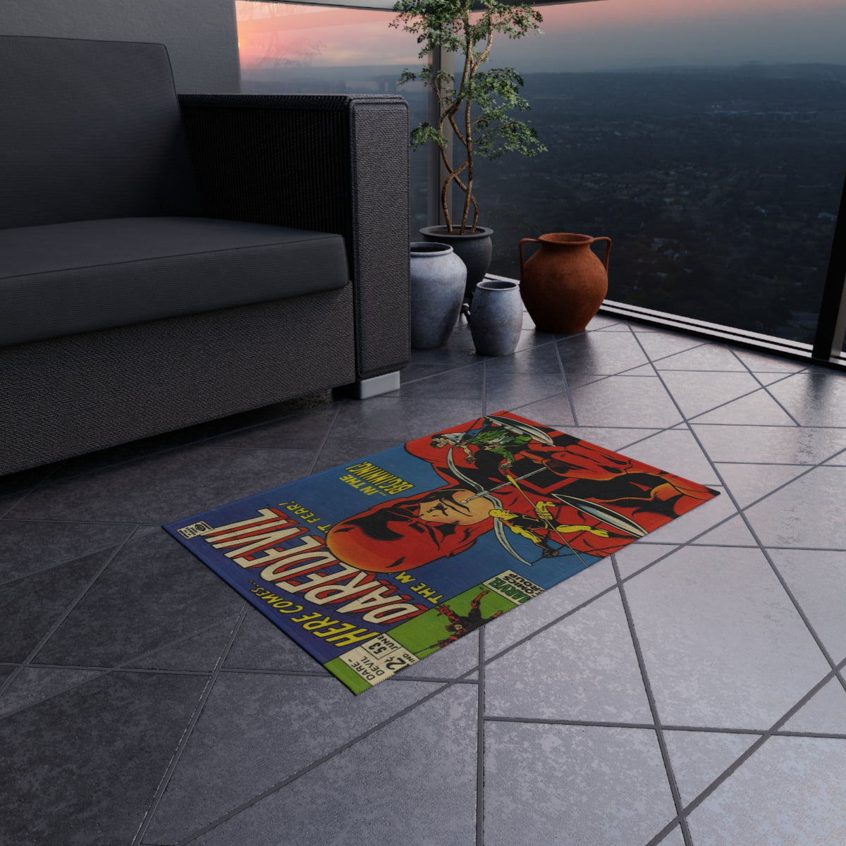 Daredevil Comic Outdoor Rug — Vintage Superhero Porch Mat