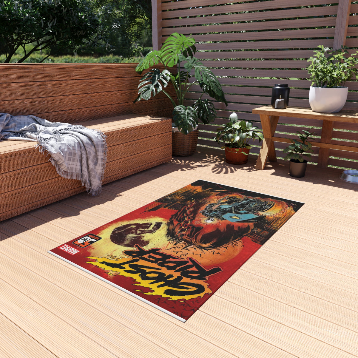 Ghost Rider Outdoor/Indoor Rug – Marvel Comic Skull Motorcycle Patio Mat