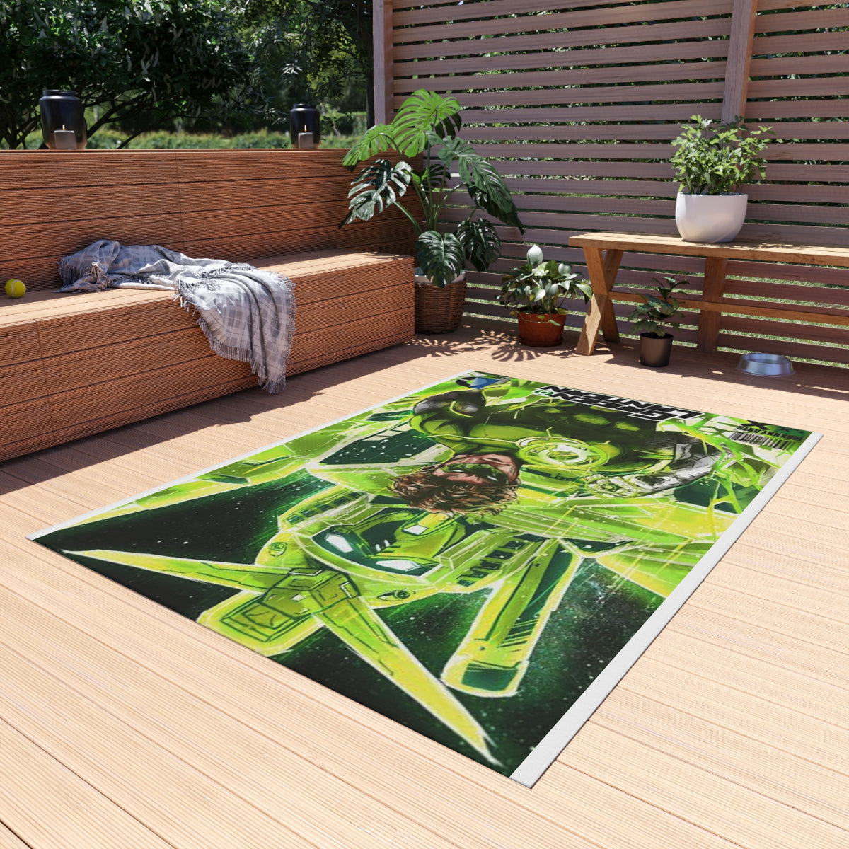 Green Lantern Outdoor Rug — Comic Superhero Patio Mat