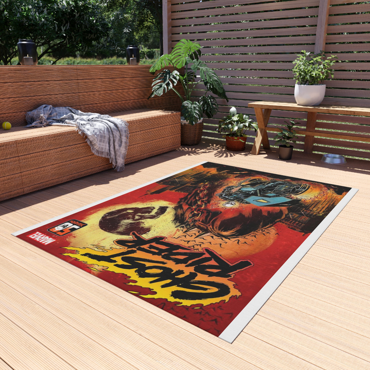 Ghost Rider Outdoor/Indoor Rug – Marvel Comic Skull Motorcycle Patio Mat